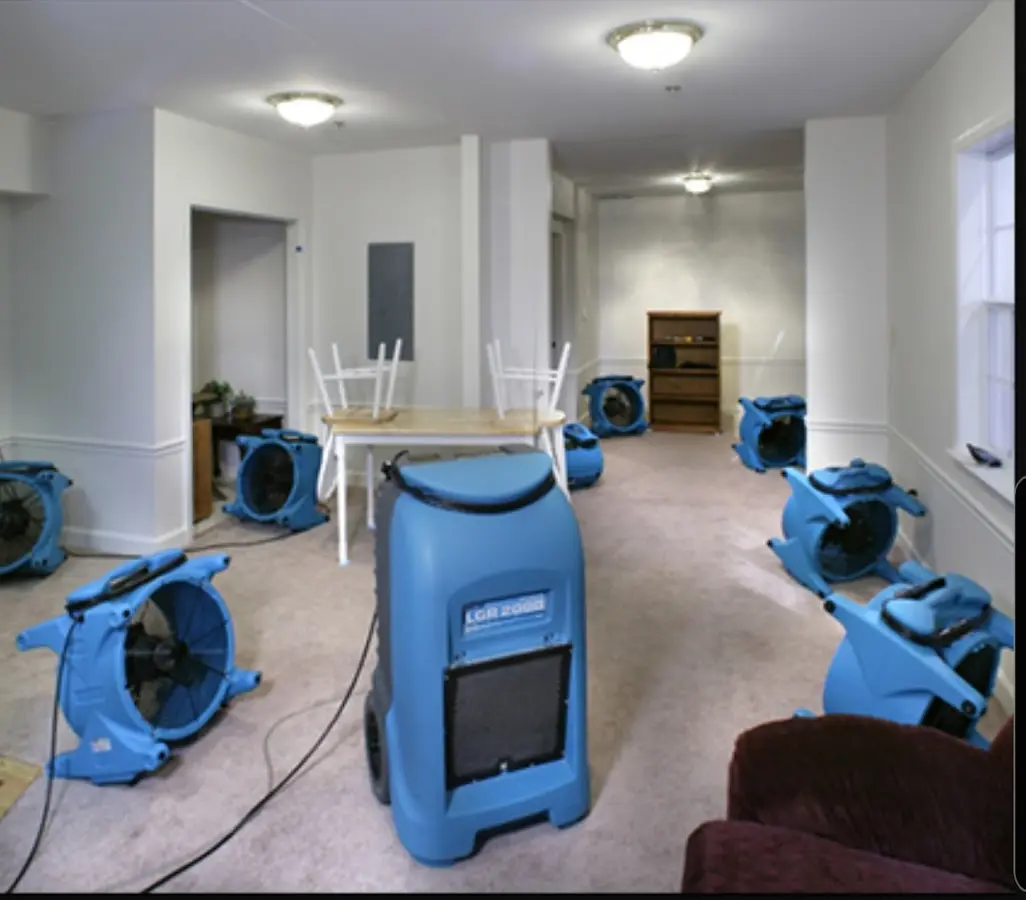 Air movers and dehumidifier setup for Water Extraction & Removal in Centerville